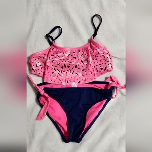 NWOT Justice 2 piece bathing suit, bikini, pink and navy size 10